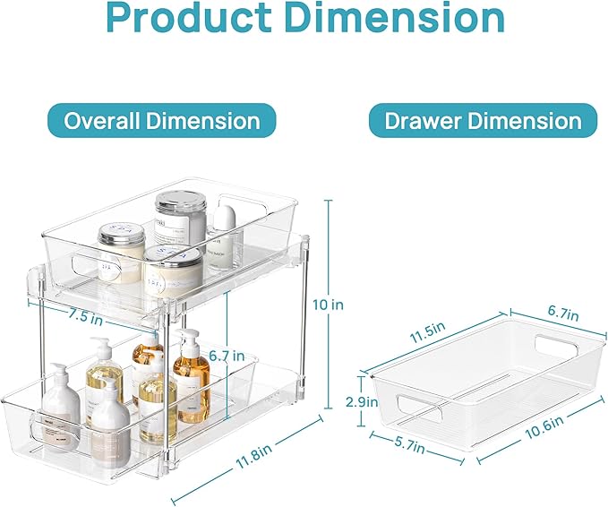 Vtopmart 6 Pack Bathroom Under Sink Organizer | Slide-out drawers, Multi-purpose storage, Slide-out drawers, Clear visibility, Easy setup