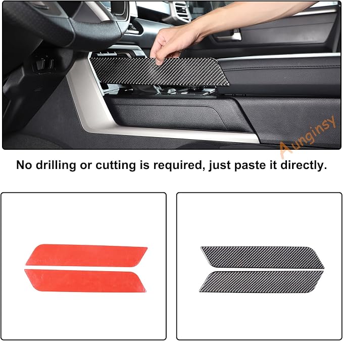 Real Carbon Fiber Center Console Gear Control Panel Side Strip Cover Trim Fit Toyot@a Tundra/Sequoia 2022-2024 Car Inner Center Console Gear Box Side Panel Protect Sticker Moulding Strip Accessories