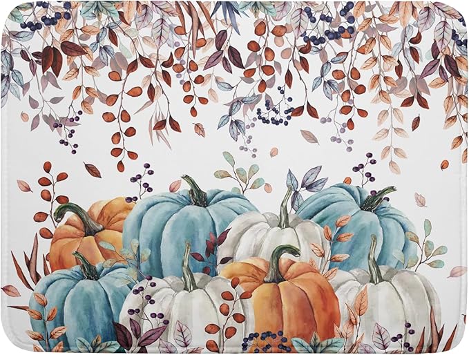 Giwawa Fall Orange Pumpkin Dish Drying Mat Eucalyptus Leaves Drainer Rack Pad 18"x24" Microfiber Quick Dry Dish Sink Mat for Kitchen Counter Decor