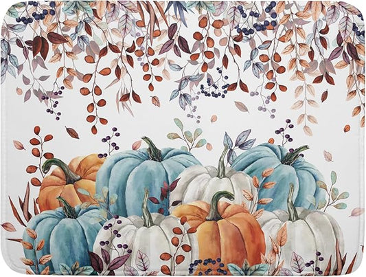 Giwawa Fall Orange Pumpkin Dish Drying Mat Eucalyptus Leaves Drainer Rack Pad 18"x24" Microfiber Quick Dry Dish Sink Mat for Kitchen Counter Decor