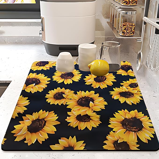 Sunflower Dish Drying Mat ,Absorbent Bathroom Rugs,Easy Clean Dish Mat For Kitchen,Bath,Bathroom,Home,Cute Kitchen Decor(sunflower) (16inches*24inches)