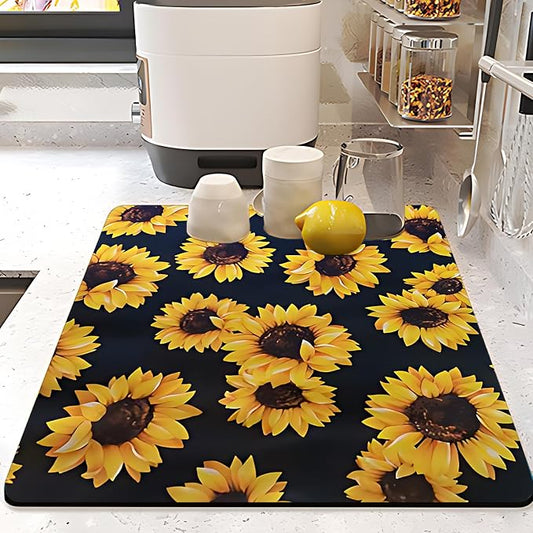 Sunflower Dish Drying Mat ,Absorbent Bathroom Rugs,Easy Clean Dish Mat For Kitchen,Bath,Bathroom,Home,Cute Kitchen Decor(sunflower) (16inches*24inches)