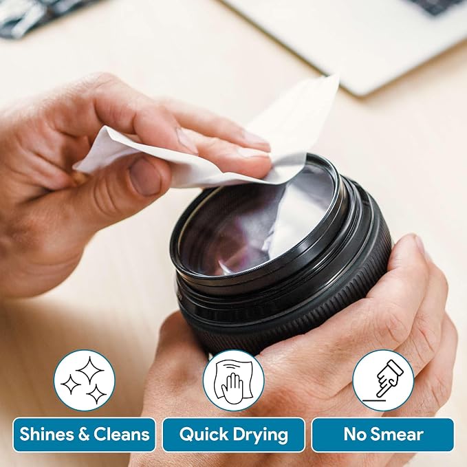 XXL Lens Wipes, 250 Count - 9.8"x6.7" Eye Glasses Cleaner Wipes for Lenses, Watches, Display Screens, and More - Cleans and Shines - Quick Drying, No Smear with Isopropyl Alcohol
