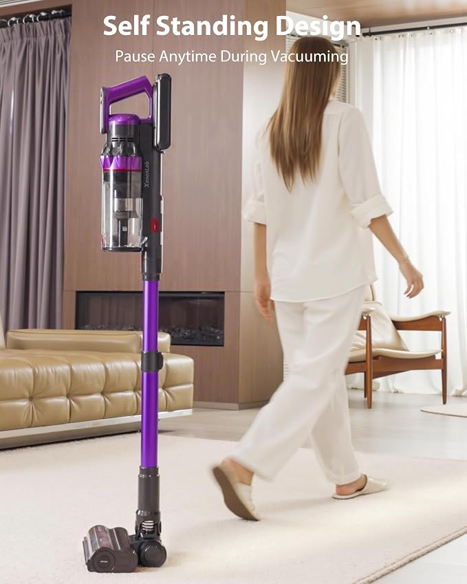 Cordless Vacuum Cleaner, 75Mins/55KPa/650W, Rechargeable | 10 Stage Filtration, Cone Filtration&Anti-Tangle, Extra Washable HEPA Filter, for Hard Floor, Carpet, Pet Hair, Freestanding