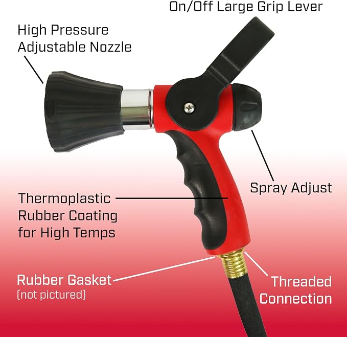 Chapin 4699: Firefighter Water Cannon Hose Nozzle, Fireman Spray Nozzle with Ergonomic Grip and Threaded Hose Connection, Adjustable Twist Nozzle, Lever On/Off Control, Red/Black