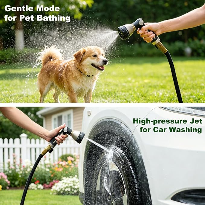 FANHAO Metal Thumb Control Garden Hose Nozzle Heavy Duty, 8 Spray Patterns | Rustproof Zinc Alloy, Non-Slip Ergonomic Grip, Leakproof High Pressure Water Nozzle Sprayer for Garden, Patio, Car & Pet