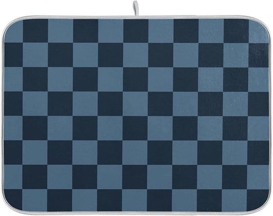 Buffalo Plaid Navy Blue Dish Drying Mat for Kitchen Countertop 16x18 Chessboard Rectangle Small Drying Mat Reusable Quick Dry Dish Sink Absorbent Mats Dishwasher Easy Clean Decorative Home Essentials