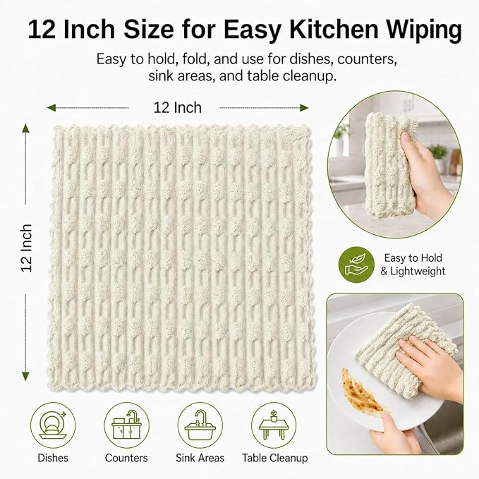 kimteny Microfiber Dish Cloths for Kitchen, 18 Pack 12 x 12 Inch Coral Velvet Kitchen Cleaning Cloths, Absorbent Reusable Non-Scratch Dish Rags for Dishes, Countertops & Sink