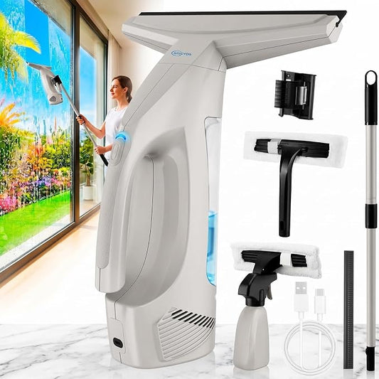 GARYOG Window Vacuum Squeegee Cordless,Electric Window Cleaner Kit with 31-40" Extendable Pole,2000Pa, 2200mAh,150ml Tank,2 Squeegee Blades for Shower Glass,Mirrors,Car,Tiles.