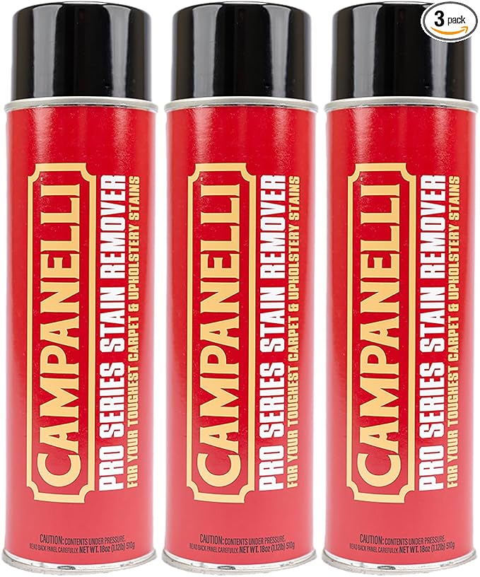 CAMPANELLI Pro Series Carpet & Upholstery Stain Remover Spray, 3 Pack, 18Oz | Cleaner for Pet Stains, Food Spills, Rugs, Coffee, Wine and Odors with Convenient Point-and-spray Formula.