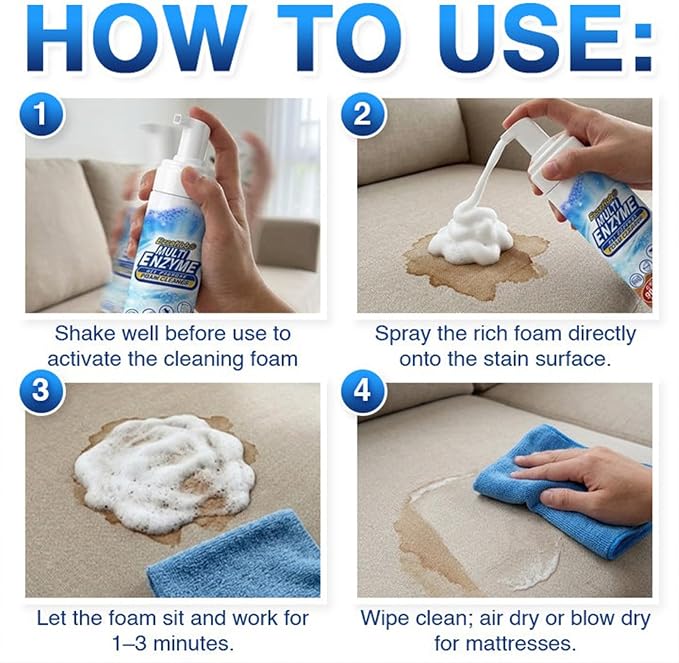 EaseHub Multi Enzyme Cleaner, Multi-Surface Foam Cleaner Spray for Kitchen, Upholstery, Carpet & Car Interior, 2 Fl Oz，1 pc