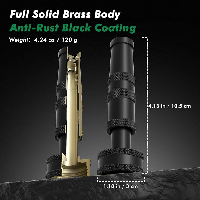 RESTMO 2 Pack Brass Hose Nozzle, Heavy Duty Adjustable Twist Hose Nozzle | Anti-Rust Black Coating, Solid Brass Construction, Leak-proof, Adjustable 3 Spray Patterns, Ideal for Watering & Washing