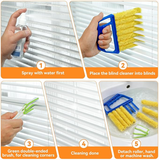8PCS Window Blind Cleaner Duster Tool, 7-Finger Microfiber Blind Duster | Removable and Washable, Cleaning Tools for Window Shutters & Air Vent