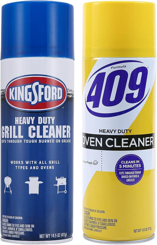 Kingsford Grill Cleaner and Formula 409 Oven Cleaner Lemon Fresh Scent Heavy Duty BBQ Degreaser Oven Cleaning Spray Removes Grease and Burnt Residue Indoors Outdoors 14.5 OZ Each 2 Bottles