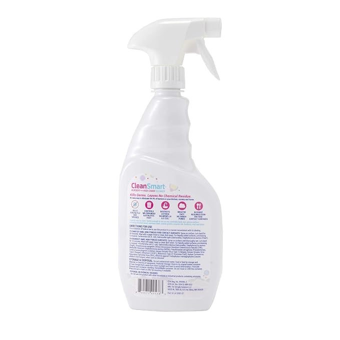 CleanSmart Nursery & High Chair Cleaner, 23 Ounce Bottle (Pack of 2), Hypochlorous Naturally Kills 99.9% of Viruses like RSV & Flu with Zero Residue