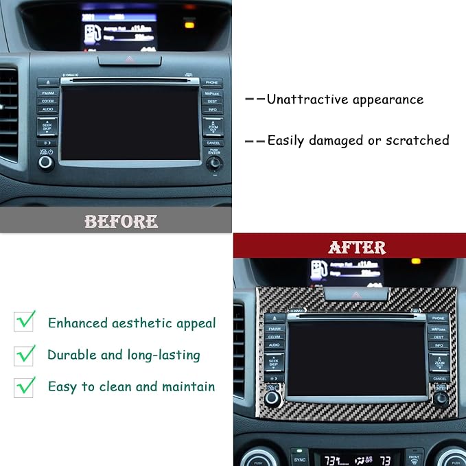 Real Carbon Fiber Trim for Honda CRV Accessories | for CR-V 2012 2013 2014 2015 2016 Central Console CD Player Panel Sticker Interior Thick Overlay Decal - A