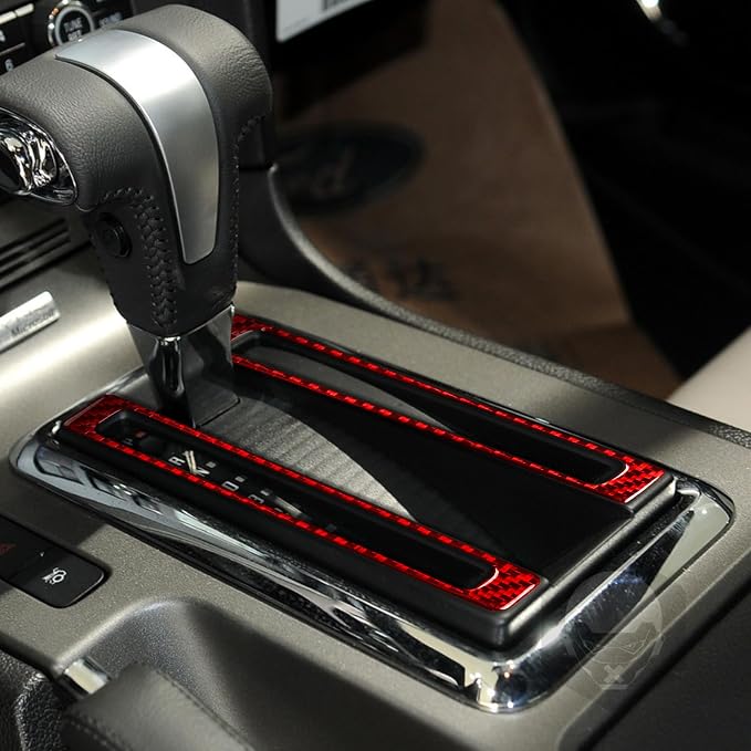 Real Carbon Fiber Trim for Ford Mustang Accessories | for 2009 2010 2011 2012 2013 2014 Gear Shift Button Frame Panel Cover Interior Thick Overlay Decal