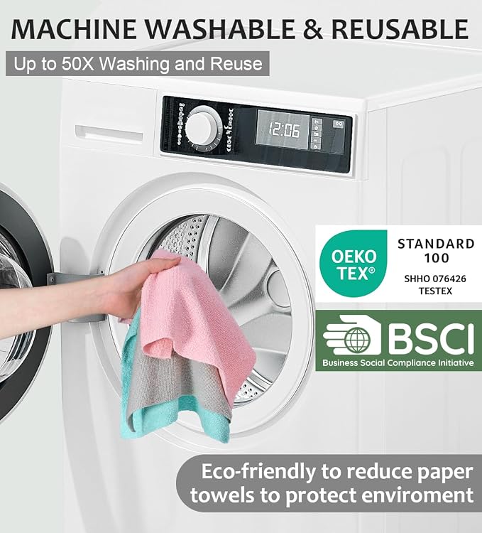 UPSTAR Microfiber Cleaning Cloth, Reusable Paper Towels Rolls, 50 Packs 12x12 inch Cleaning Rags for Washing Dishes, Kitchen, Bathroom, Car, Blue
