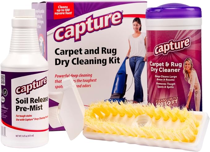 Capture Carpet Total Care Kit 100 - Carpet Deodorizer & Freshener Powder - Spot & Stain Remover - Pet Odor Eliminator - Fresh Natural Scent - Dry Rug Powder Cleaner w/Pre-Mist Spray