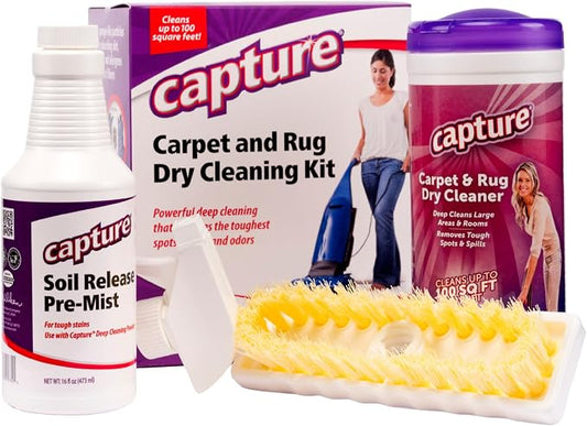 Capture Carpet Total Care Kit 100 - Carpet Deodorizer & Freshener Powder - Spot & Stain Remover - Pet Odor Eliminator - Fresh Natural Scent - Dry Rug Powder Cleaner w/Pre-Mist Spray