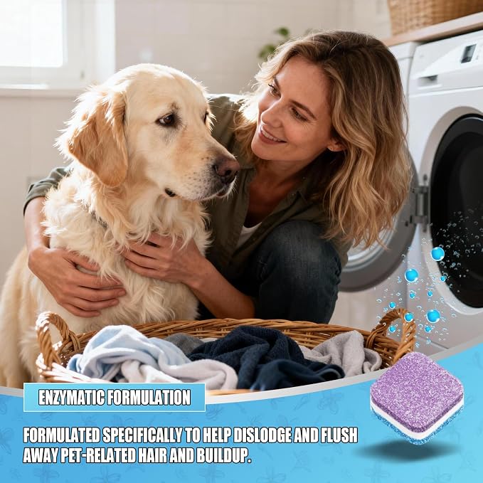 Washing Machine Cleaner Tablets - 24 Pack (12 Month Supply) | HE Compatible for Top & Front Load Washers | Pet-Safe Formula Eliminates Odors, Lint & Detergent Buildup (Lavender scent)