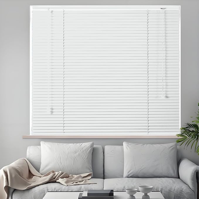 Aluminum Mini Blinds, 1" Metal Slat Venetian Blinds, 28" 32" 36" 42" 48" 56" 64" 68" Light Filtering Horizontal Window Blind & Shades, Privacy Screen, Home Office Blackout Shutters(White)