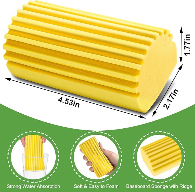 Jeymei Damp Clean Duster Sponge,4Pcs Dust Sponge for Cleaning,Gray & Yellow | Damp Dusting Sponge with Ridges,Baseboard Cleaning Tool,Reusable Wet Duster Sponge,Household Cleaning Sponges for Blinds