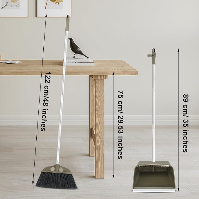 Upgrade Broom with Dustpan Combo Set,48'' Long Handle Stiff Broom Bristles with Heavy Duty Dust Pan,Indoor Outdoor Easy Sweeping for Kitchen Lobby Garage Home