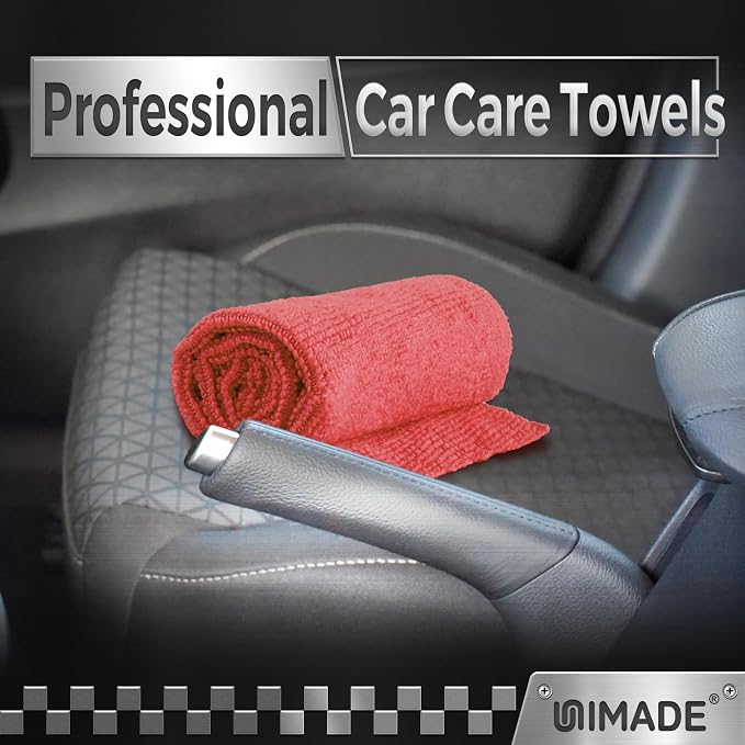 UNIMADE Shop Towels, 100 Pack Commercial Grade Work Rags Microfiber Towels for Cars Cleaning Rag Bulk Detailing Cloth for Automotive Bar Mechanic Restaurant Garage Housekeeping, 11.5"x 11.5", Red