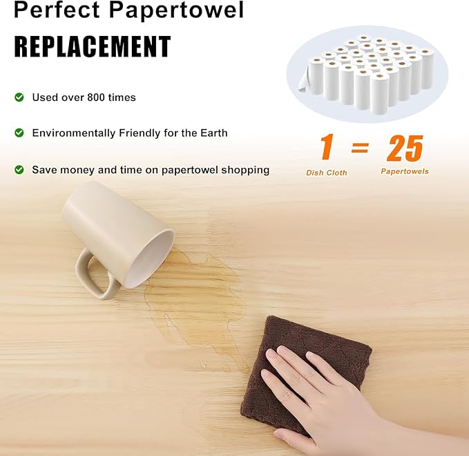 Homaxy 18 Pack Kitchen Dish Cloths (10 x 10 Inches, Brown), Super Soft and Absorbent Coral Velvet Dish Towels, Nonstick Oil Fast Drying Microfiber Cleaning Cloth, No Lint Household Dishcloths