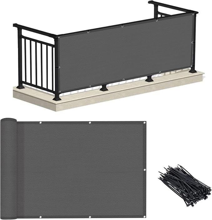 LOVE STORY 2.5' x 7' Balcony Privacy Screen Cover for Apartment, Dark Grey | HDPE Fabric, 95% UV Block, Fence Cover for Patio Deck, Railing Screen for Porch, Privacy Protective, Custom Size Available