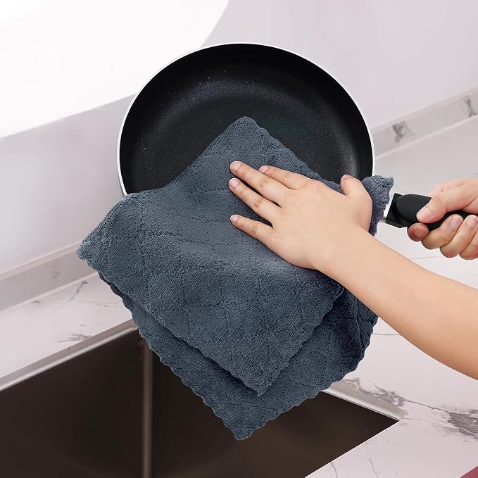 Homaxy 18 Pack Dish Towels for Kitchen (10 x 20 Inches, Dark Grey), Super Soft and Absorbent Coral Velvet Dish Cloths for Washing Dishes, Nonstick Oil Fast Drying Microfiber Cleaning Cloth