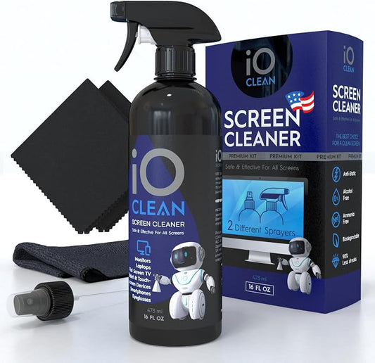 Screen Cleaner Spray (16oz - 473ml) – Large Cleaning Kit | for LCD LED OLED TV Smartphone, iPad, Laptop, Touchscreen, Computer Monitor, Electronic Devices 3 Cloths and 2 Nozzles