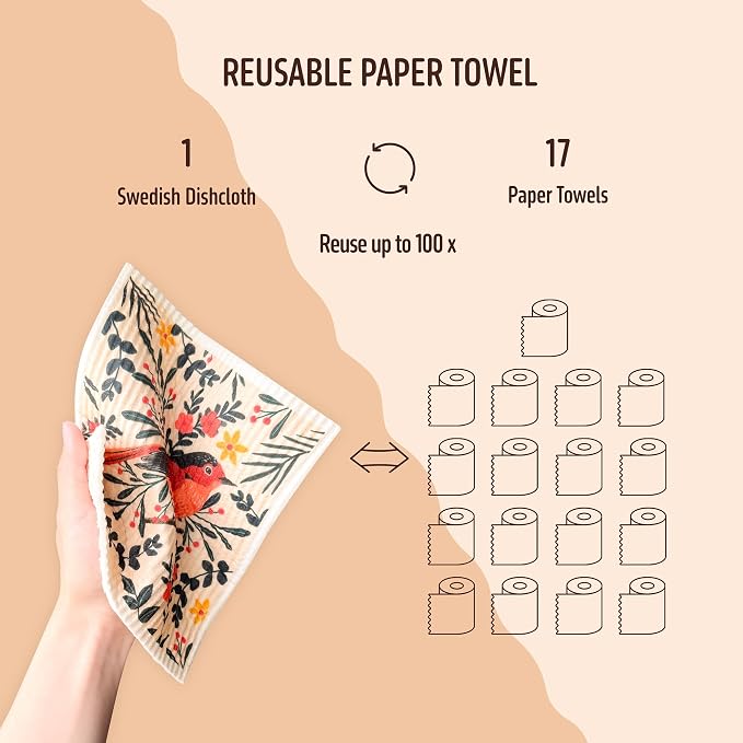 Swedish Dishcloths for Kitchen, 8 Pack Reusable Paper Towels Washable, Super Absorbent Kitchen Towels, No Odor, Biodegradable, Quick Drying, Dishwasher Safe