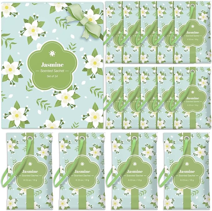 STRN Scented Sachets for Drawer and Closet, Jasmine Scent 14 Pack for Home | Long-Lasting Sachets, Small Space Air Freshener for Wardrobes