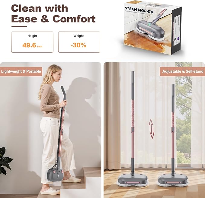 Scrub & Steam Mop with Rotating Mop Pads, Scrubbing and Sanitizing Floor Cleaner, XL Water Tank, 23FT Cord, LED Headlights, Reusable Pads & Self-Standing for Hard Floor/Laminate/Marble