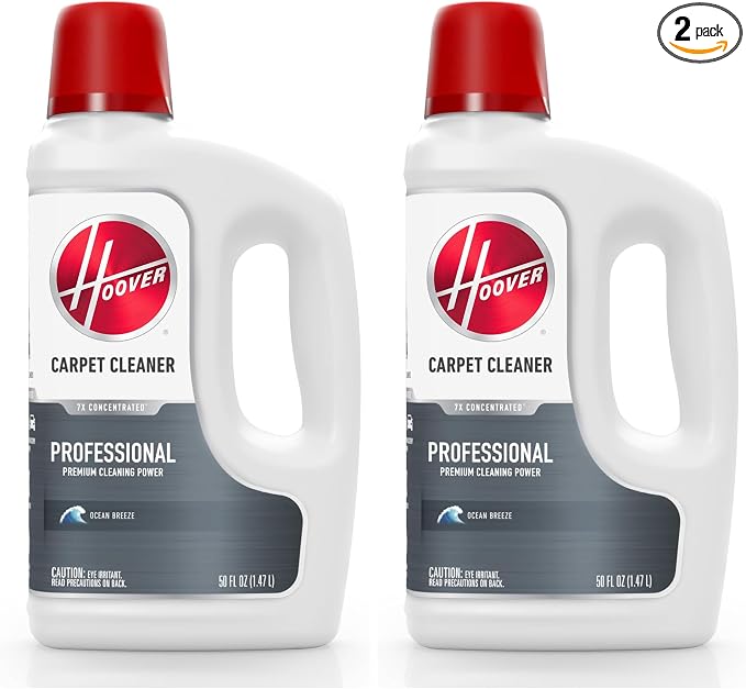 Hoover Prime Professional Carpet Cleaner Solution, 50 oz., Ocean Breeze Scent, Powerful Shampoo Solution, Remove Tough Stains, Pair Carpet Cleaner Machine, (Pack of 2)
