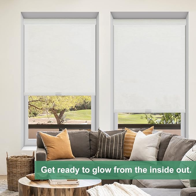 Tonature Cordless Faux Linen Light Filtering Roller Blinds for Window, Room Darkening Roller Windows Shades Anti-UV Roller Blinds for Bedroom, Living Room, Home Office,Nursery(32.5" W x 64" H,Cream)