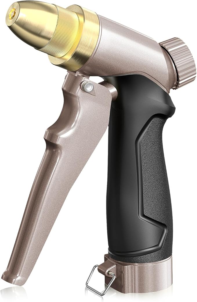 RAINPOINT Garden Hose Nozzle, 100% Heavy Duty Metal Hose Sprayer, High Pressure Water Hose Nozzle with Adjustable Spray Patterns and Flow Control for Watering Plants, Car Washing, Pet Washing, Brown