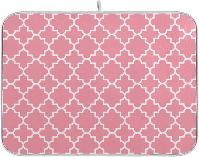 Super Absorbent Dish Drying Mat, Microfiber Fast-Drying Dish Mat, 24" x 18", Kitchen Dish Drying Pad, Pink Moroccan
