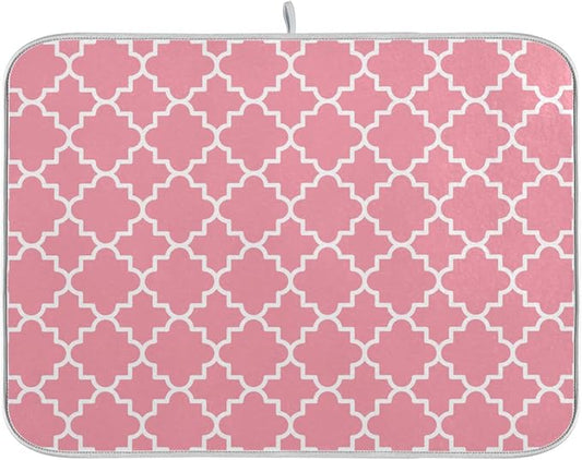 Super Absorbent Dish Drying Mat, Microfiber Fast-Drying Dish Mat, 24" x 18", Kitchen Dish Drying Pad, Pink Moroccan