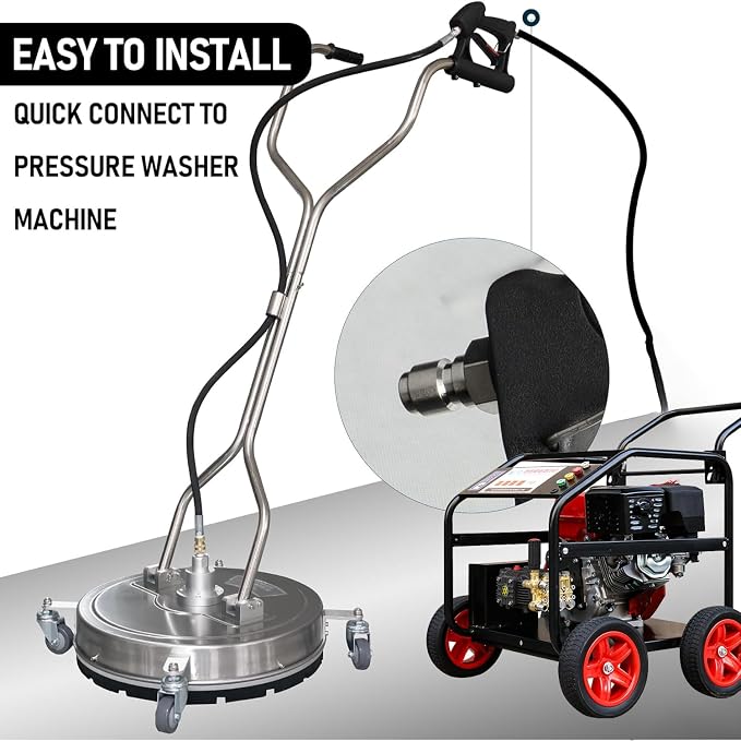 Hourleey 24" Pressure Washer Surface Cleaner with Dual Handles, Stainless Steel Surface Cleaner with 4 Wheels for Driveways, Pathway, Sidewalks, Patios, Decks, 4500 PSI with 3/8" Quick Connector Kit