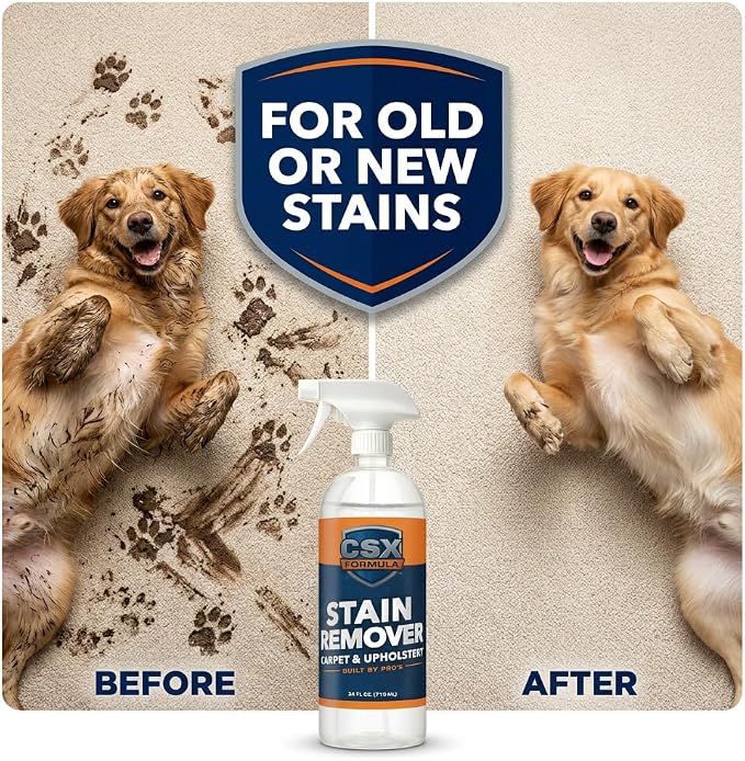 CSX Formula® Carpet Stain Remover 24oz – Most Powerful Carpet & Upholstery Cleaner, Professional Strength, Deep Clean Formula – Removes grease, wine, coffee, ink, food, and more – Made in USA