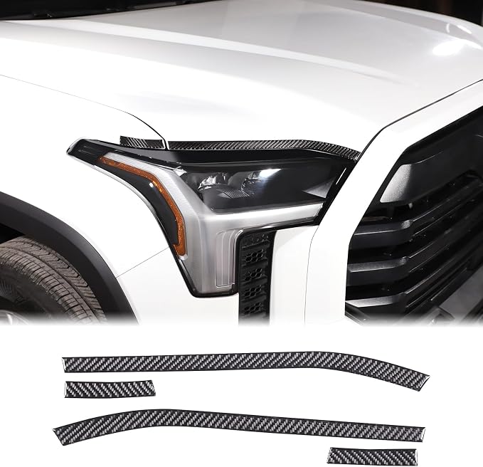 Aunginsy Car Front Headlight Eyebrow Trim Sticker Compatible with Toyota Tundra/Sequoia 2022 2023 2024 Pickup Truck Real Carbon Fiber Material Decorative Sticker Protection Cover Exterior Accessories