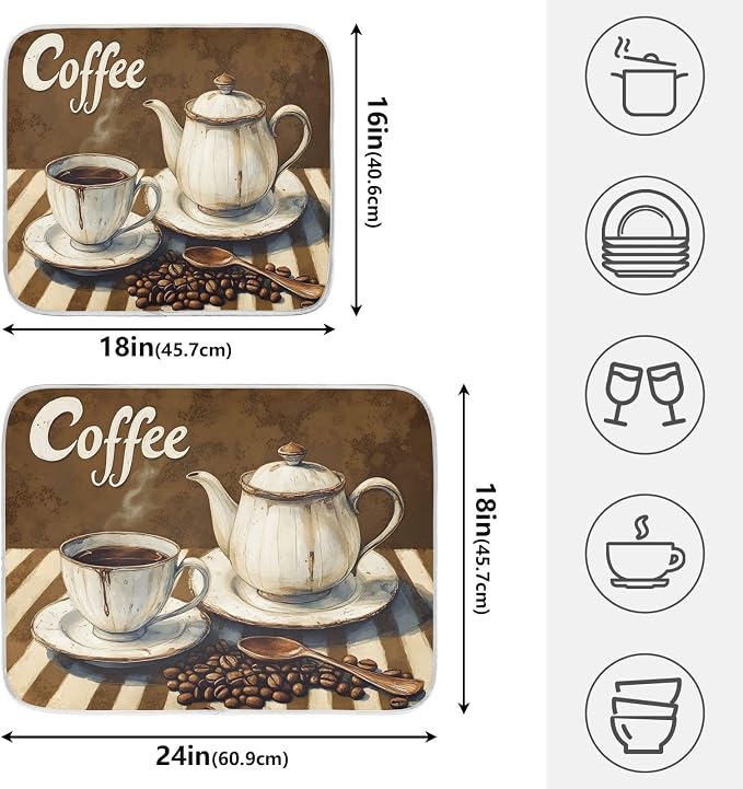 Coffee Themed Dish Drying Mat for Kitchen Counter Absorbent Microfiber Large Drying Pad Dish Mats for Kitchen Countertops 18 x 24 Inch243
