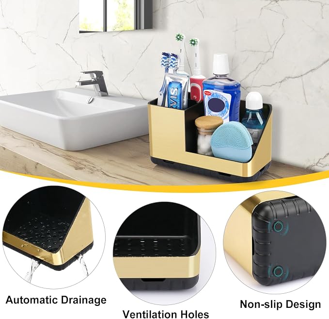 PARKMANI Toothbrush Holders for Bathroom Countertop Organizer, Kids Electric Toothbrush and Toothpaste Holders, Bathroom Accessories Organizer and Storage (Brushed Gold)