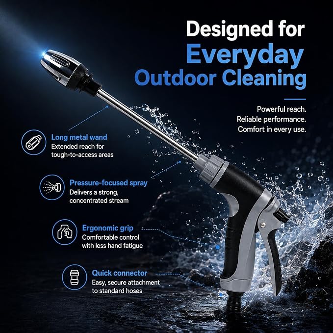 Power Blast Plus, Handheld Portable Pressure Washer with 360°Rotating Nozzle, 3 Spray Modes, Tool-Free Setup for Driveway & Outdoor Cleaning