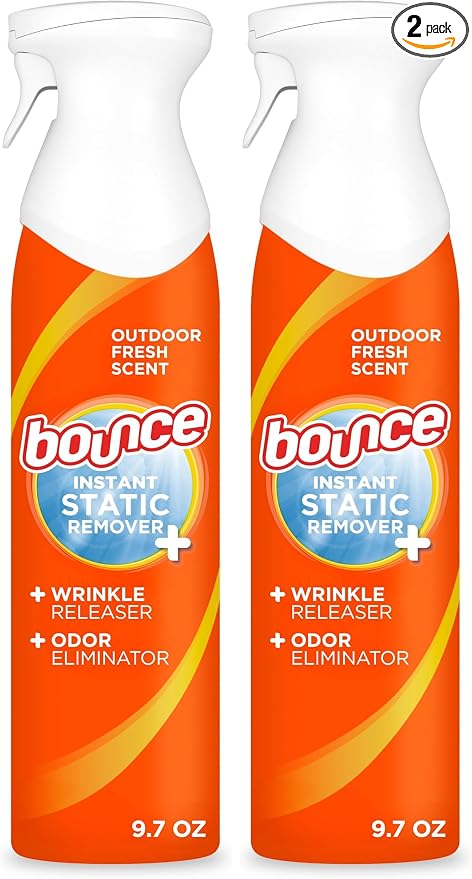 Bounce 3 in 1 Instant Anti Static Spray & Wrinkle Release, Odor Eliminator & Fabric Refresher (Fresh Scent, 9.7 Fl Oz, Pack of 2)