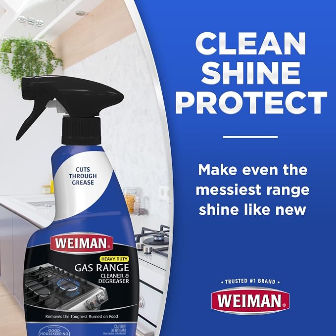 Weiman Heavy Duty Gas Range & Stove Top Cleaner and Degreaser - 2 Pack, 24 Ounces with MicroFiber Cleaning Towel