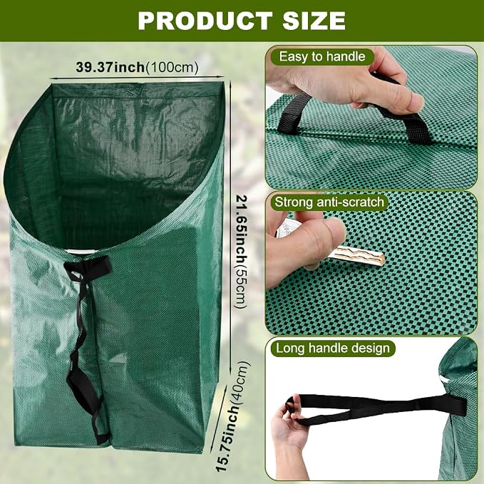 53 Gallon Leaf Collector, Large Yard Dustpan & Reusable Leaf Bag, Foldable Leaves Pick Up Tools Lea-f Loader, Heavy-Duty Lawn Sweeper for Leaves, Trash & Yard Waste(COLOR:Green)
